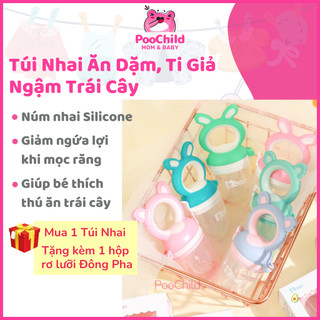 Túi nhai ăn dặm, ti giả, núm nhai cho bé ăn trái cây tập nhai silicone chống hóc, mọc răng Misan