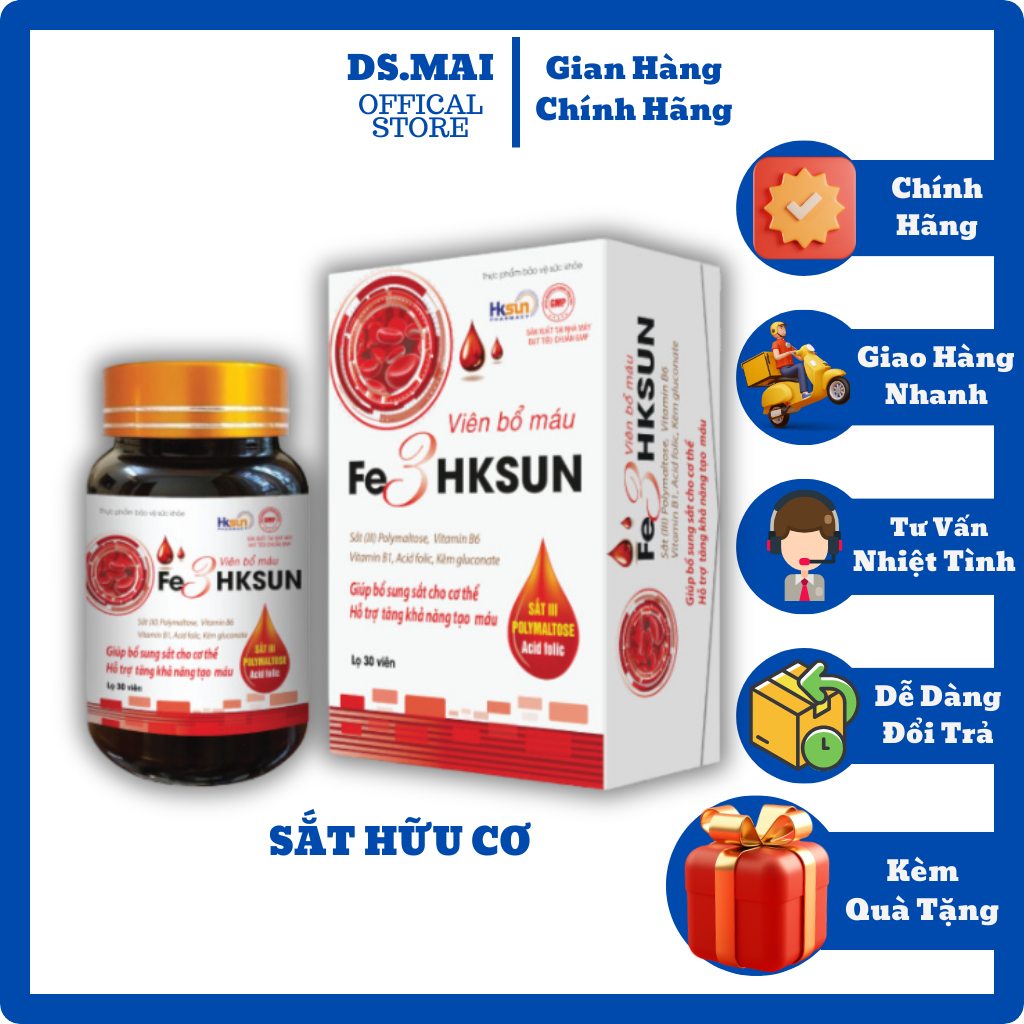 Sắt Hữu Cơ Fe3 Hksun Bà Bầu Người Thiếu Sắt Không Nóng Táo Bón Sắt Trẻ Đang Tuổi Phát Triển