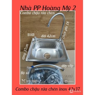 Chậu rửa chén bát 1 hộc inox 42x37 dày 1ly