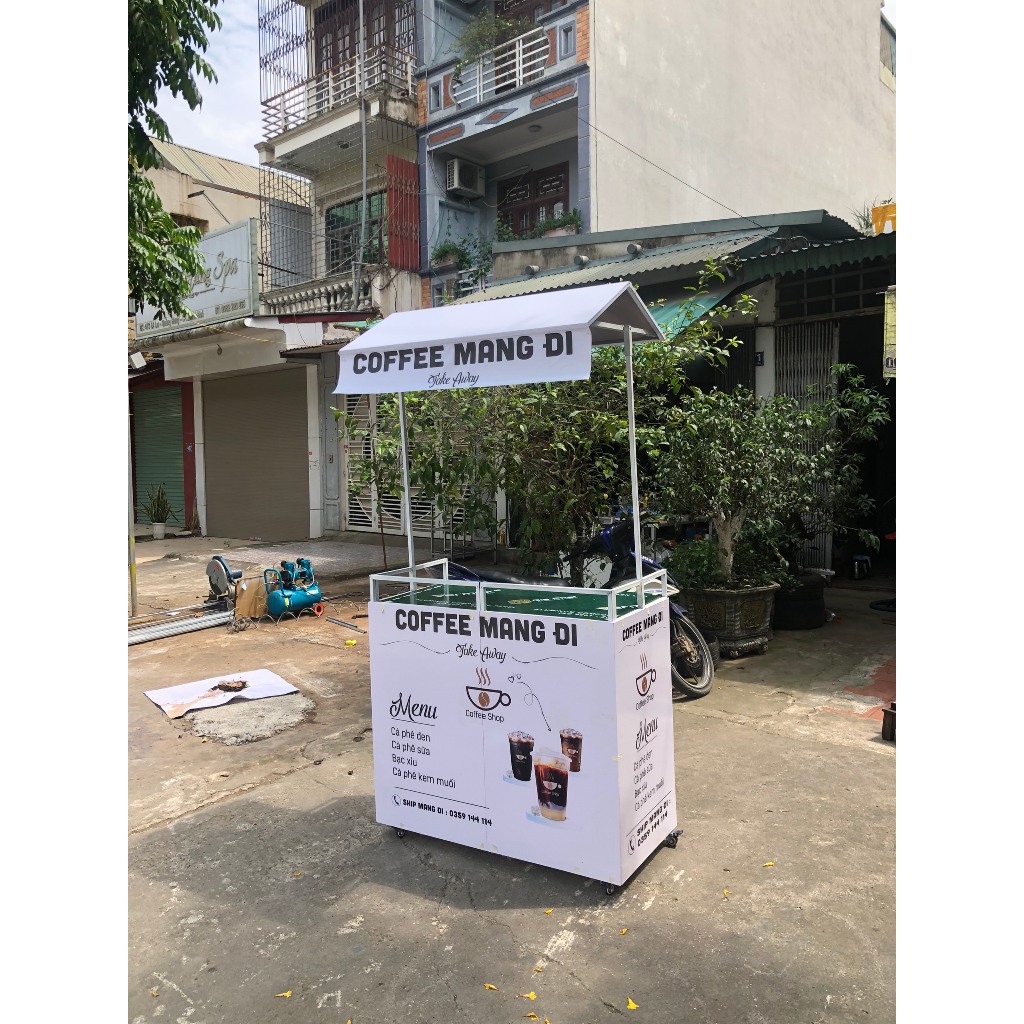XE CAFE GẤP GỌN - COFFEE TAKE AWAY - BOOTH SAMPLING NGANG 1M X 50 CM (FREE THIẾT KẾ VÀ IN ẤN)