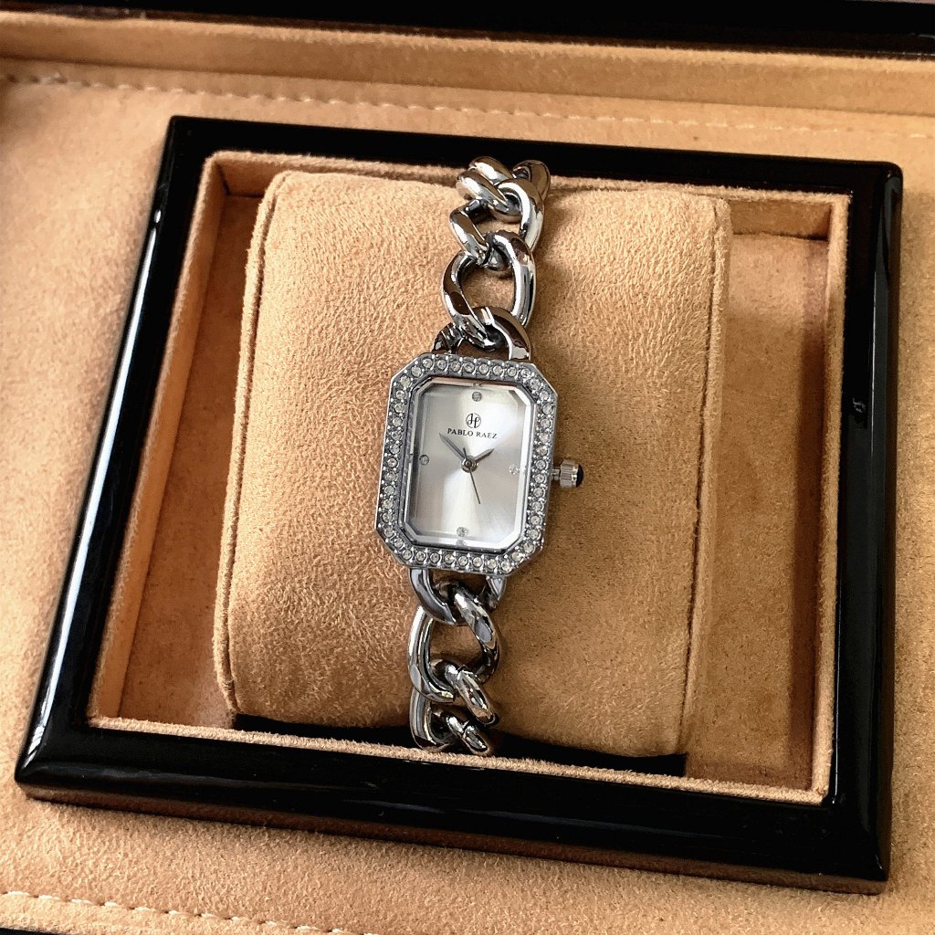 Đồng hồ nữ chính hãng dây kim loại PABLO RAEZ chống nước 3ATM viền đính đá sang trọng D300 24mm CARI