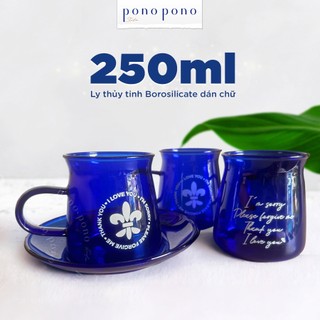 Ly Thủy Tinh Borosilicate Màu Xanh Dương Dán Chữ Ho'oponopono