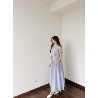 Set hoạ tiết KẺ yếm buộc sau kèm chân váy xoè ứng dụng Samhyewear
