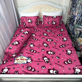 Bộ ga gối 4 món thun Hàn Quốc vỏ ôm khoá kéo gấu lotso