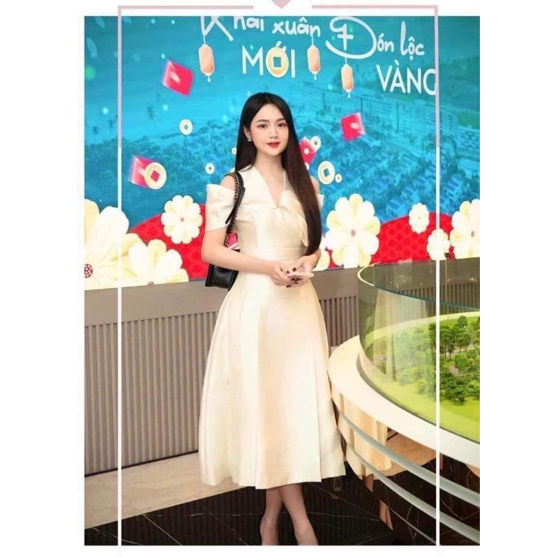 Váy Đen - Kem SML Lane Jt Asymmetric bow Midi dress Chính hãng 100% 1990K