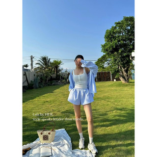 Set sơ mi kẻ sọc kèm áo trắng + short 2 màu