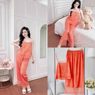 Bộ lụa cao cấp lụa latin pijama lụa cao cấp đồ bộ lụa latin nữ freesize <50kg