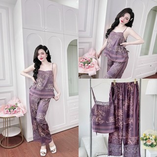 Bộ lụa cao cấp lụa latin pijama lụa cao cấp đồ bộ lụa latin nữ freesize <50kg