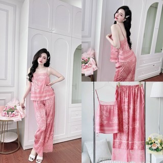 Bộ lụa cao cấp lụa latin pijama lụa cao cấp đồ bộ lụa latin nữ freesize <50kg