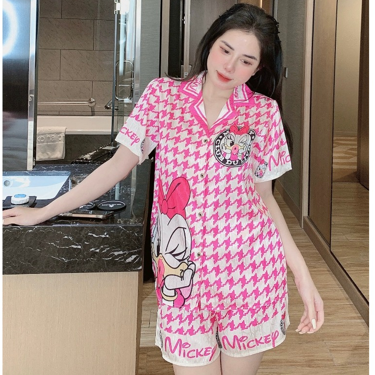 Đồ bộ lụa xước bộ lụa xước đồ pijama nữ lụa xước đồ lụa xước freesize < 60kg