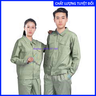 BỘ QUẦN ÁO BẢO HỘ LAO ĐỘNG VẢI KAKI LOẠI 1 ( MÀU  GHI ÁNH XANH ) , ĐỒNG PHỤC BẢO HỘ LAO ĐỘNG , QUẦN ÁO CÔNG NHÂN