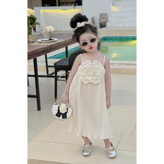 Váy maxi hoa trà đi biển cho bé gái