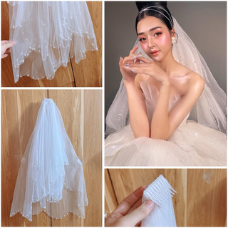Voan Cô Dâu Đính Hạt Trai Siêu Tự Nhiên Dành Cho Cô Dâu duyenbeautyshop