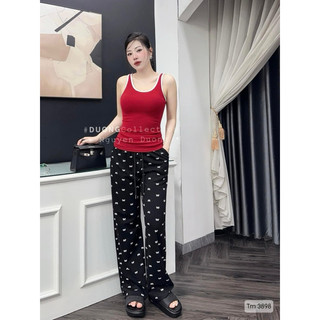 Set áo tăm đỏ sát nách mix quần xuông đen