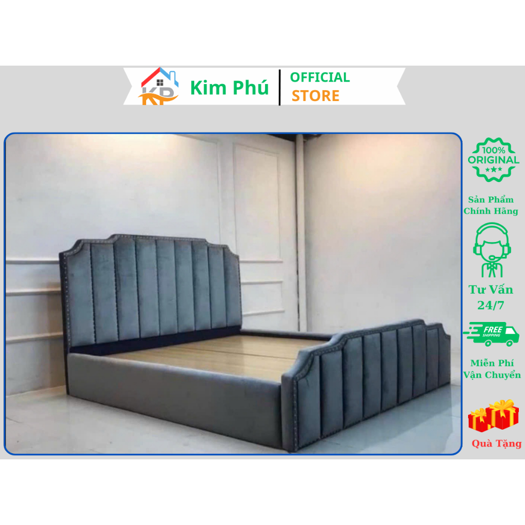Giường bọc nệm nhung nỉ 1m6x2m, 1m8x2m ( Freeship HN, TPHCM) . .