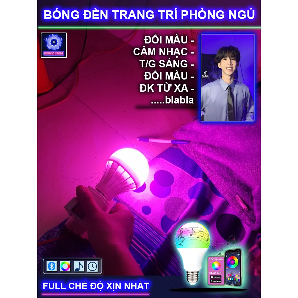 🔥 Bóng Đèn thông minh điều khiển từ xa nhiều màu nháy theo nhạc qua APP , bóng đèn đui e27 màu decor phòng ngủ chill