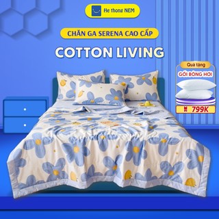 Bộ ga giường cotton living 5 món SERENA Set bộ vỏ chăn ra ga dra grap drap trải giường 1m2 gối nệm đệm 5 món mùa hè
