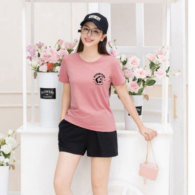 Bộ quần áo thun nữ dáng vừa NB26 in chữ PEERLESS chất liệu cotton Loza VP40