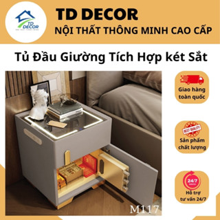 Tủ đầu giường, Tab đầu giường, tủ đầu giường thông minh tích hợp két sắt mini, sạc điện thoại, đèn ngủ M117