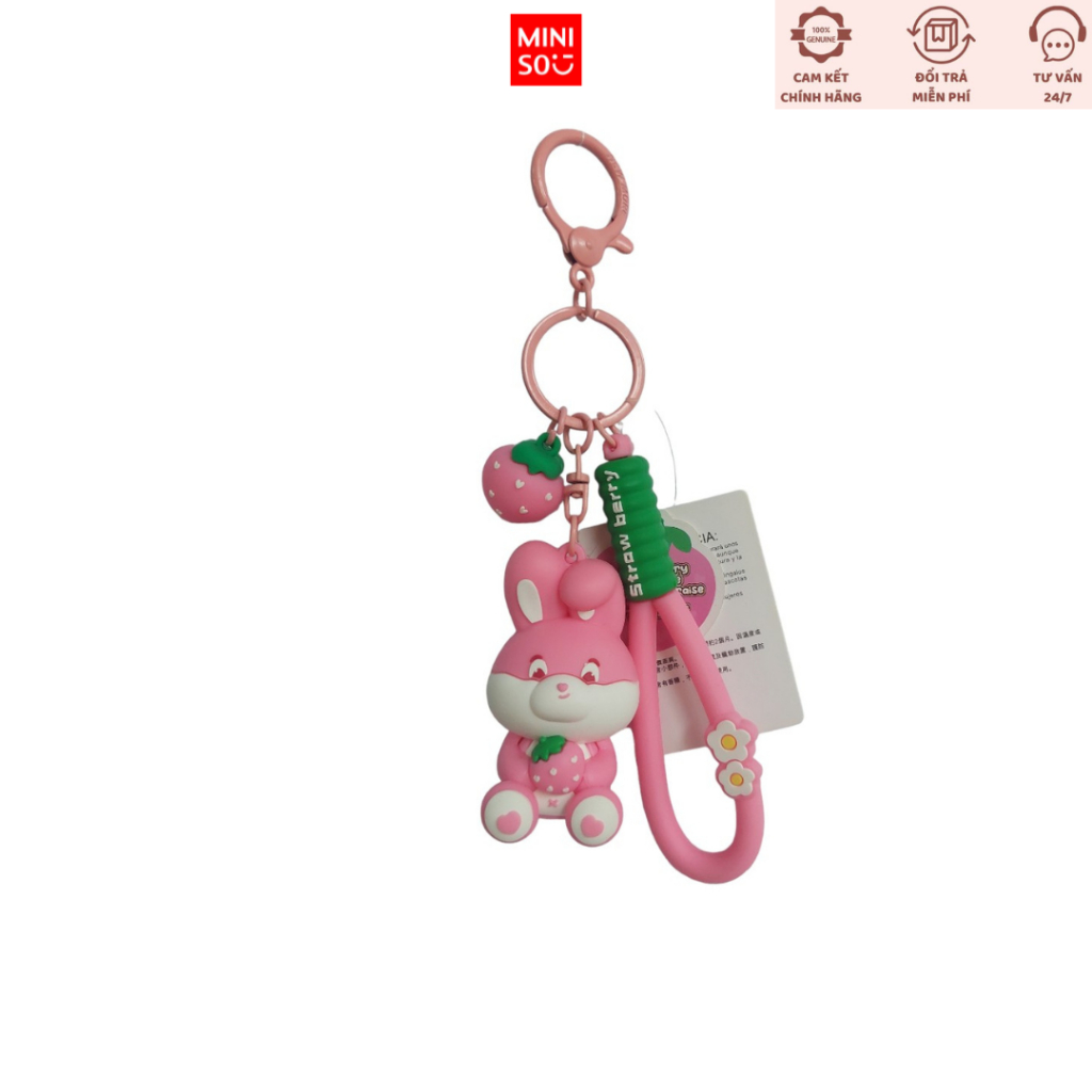 Móc khóa treo trang trí cao cấp hình Thỏ hương dâu Strawberry  chính hãng Miniso dễ thương Móc khóa 