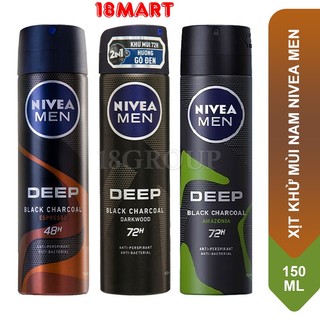 Xịt khử mùi nam nivea men deep black charcoal 48h / 72h 150ml
