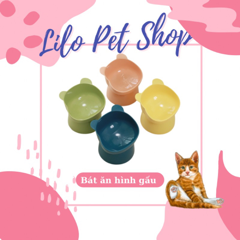 Bát ăn cho mèo chó thú cưng cổ cao chống gù bát Gấu