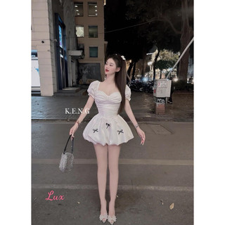 Đầm tay phòng đính nơ có may mút ngực th
