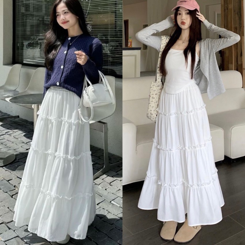 [XẢ KHO] Chân váy midi xòe chất voan tơ dáng dài có lót trong cạp chun nữ tính CV153 PANOSI | BigBuy360 - bigbuy360.vn