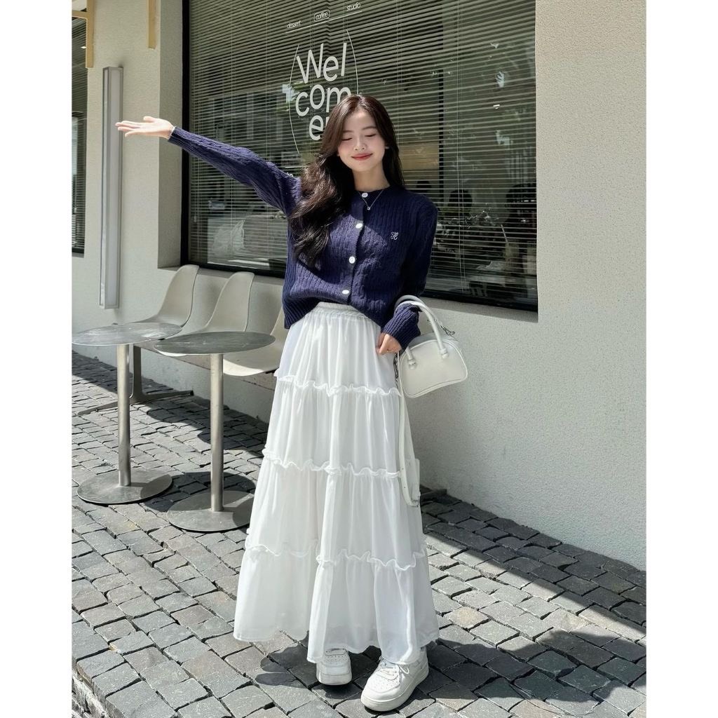 [XẢ KHO] Chân váy midi xòe chất voan tơ dáng dài có lót trong cạp chun nữ tính CV153 PANOSI | BigBuy360 - bigbuy360.vn