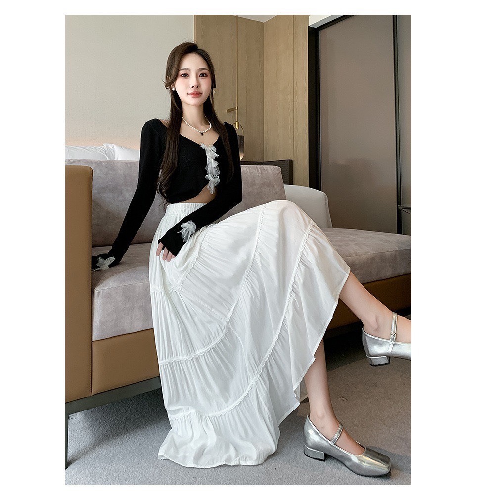 [XẢ KHO] Chân váy midi xòe chất voan tơ dáng dài có lót trong cạp chun nữ tính CV153 PANOSI | BigBuy360 - bigbuy360.vn