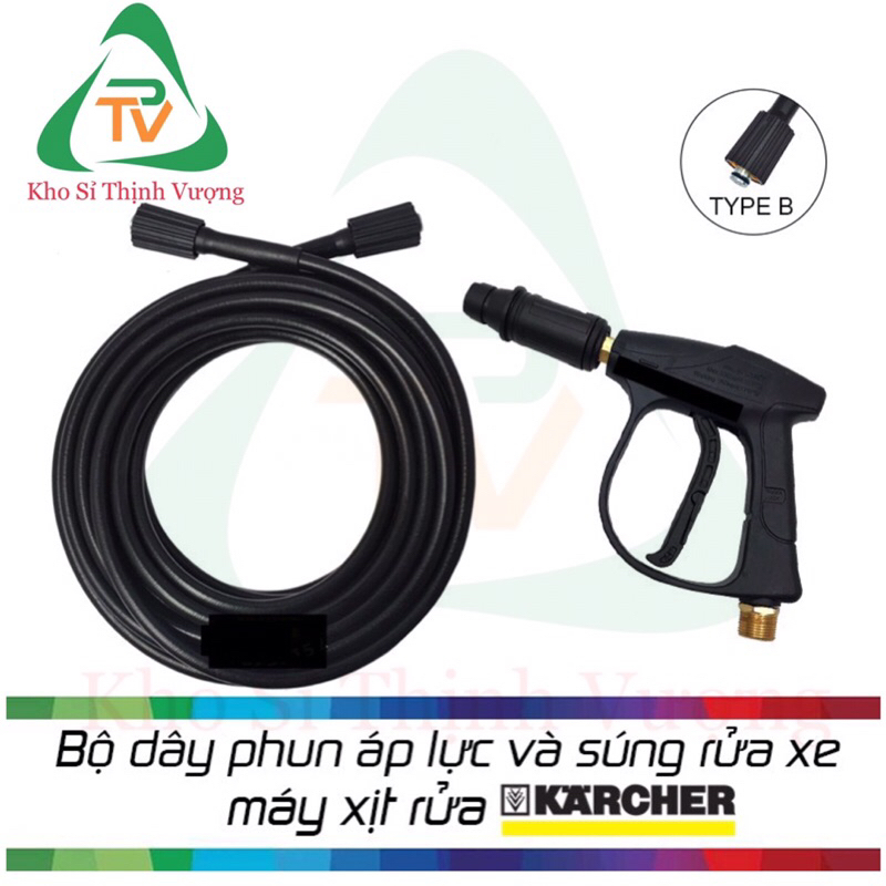 Bộ dây rửa xe Karcher và súng xịt rửa cho máy xịt rửa Karcher K1, K2 - K7 (Đầu dây vặn vào máy TYPE 
