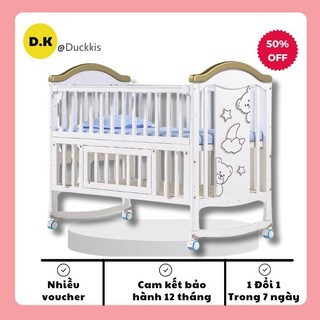 Cũi Trắng 6in1 Kéo Dài  Đa Năng, Cũi Cho Bé Gỗ Thông Cao Cấp Kích Thước 120x70x90cm
