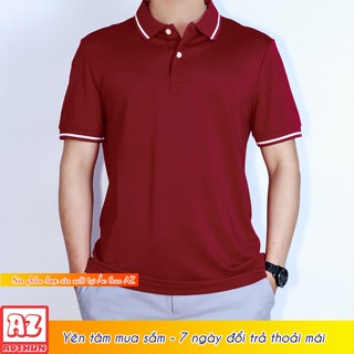 Áo thun polo cổ trụ nam nữ màu đỏ đô phối viền trắng trơn - Vải thun cá sấu poly cao cấp