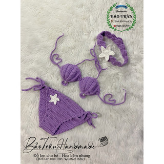 (Sẵn) Bikini len sò tím cho bé gái