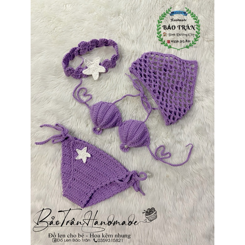 (Sẵn) Bikini len sò tím cho bé gái