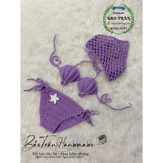 (Sẵn) Bikini len sò tím cho bé gái