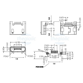 [20 Cái]- Cổng USB Micro-B 2.0 Đầu Cái 5 Chân SMD