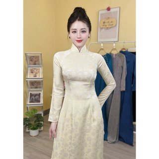  Áo Dài Gấm Nữ Lụa Thái Tuấn Màu Da Tay Dài Cổ 3 Phân 