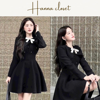 Hanna-Đầm tay dài đen tuyết mưa siêu xinh dáng xoè thanh lịch tôn dáng che khuyết điểm cực xịn cho nàng