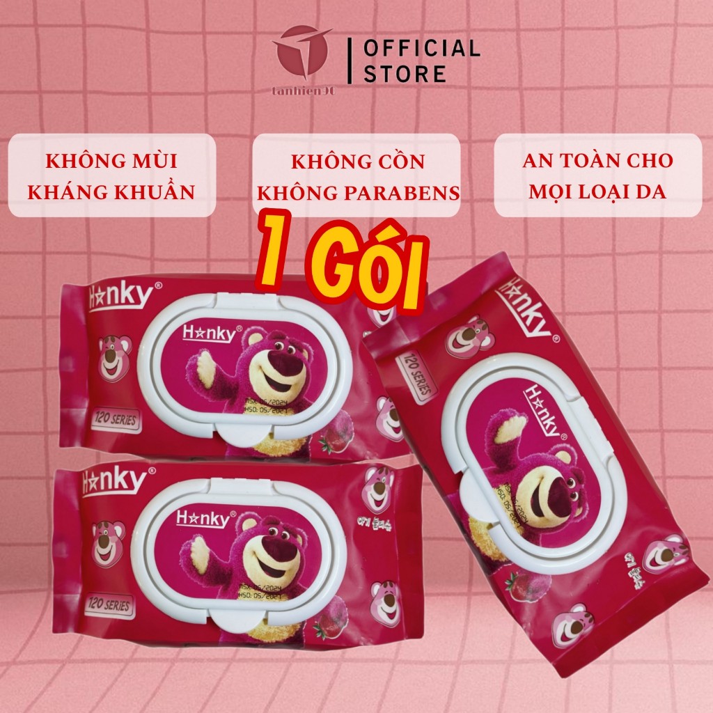Gói Khăn Giấy Ướt Gấu Dâu Hanky Cao Cấp Chính Hãng Không Mùi 120 Series