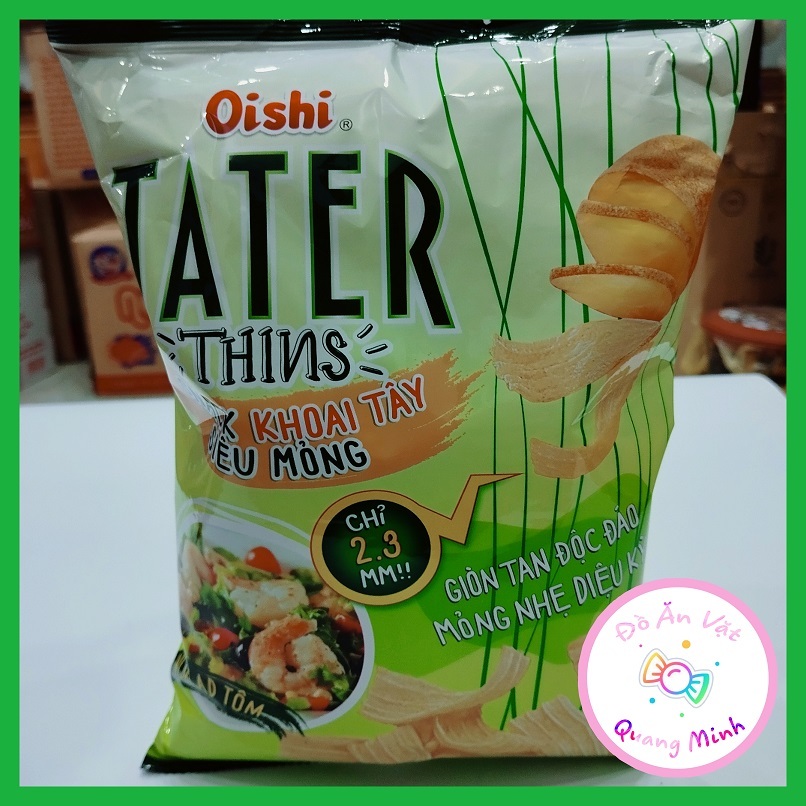Bim bim Oishi Snack khoai tây siêu mỏng TATER thins vị Salat tôm gói siêu to khổng lồ 68 g giòn sụn 