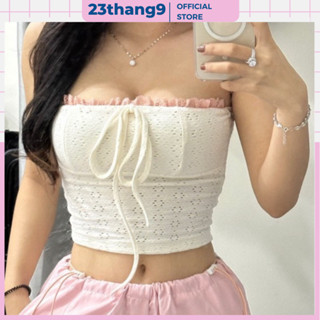 Áo ống cúp ngực , áo tube cúp nơ viền ren phối dây buộc ngực dáng ngắn màu trắng màu đen sexy gợi cảm cá tính 23thang9