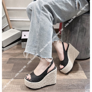 Sandal xuồng cói quai nỉ cao 12 phân (D0089)