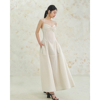 Đầm hai dây linen màu beige