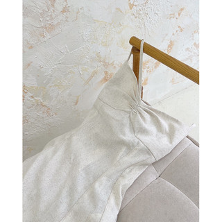 Đầm hai dây linen màu beige