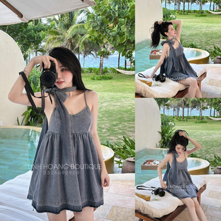 VÁY JEAN 2 DÂY KÈM ĐAI NƠ HÀNG THIẾT KẾ