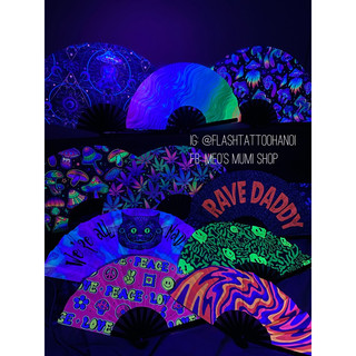 Quạt xếp cầm tay vải huỳnh quang uv |Phụ kiện Rave -  Phụ kiện EDM - Music festival - Lễ hội âm nhạc