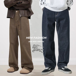 Quần jean trơn nam nữ form rộng Hem Fashion, quần bò baggy unisex ống suông dễ phối đồ, chất jean đẹp
