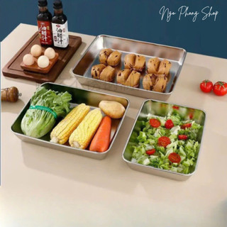 Combo 5 Hộp lạnh chữ nhật inox 304 (20X25X6cm), hộp đựng thực phẩm nắp nhựa. An toàn và tiện lợi.