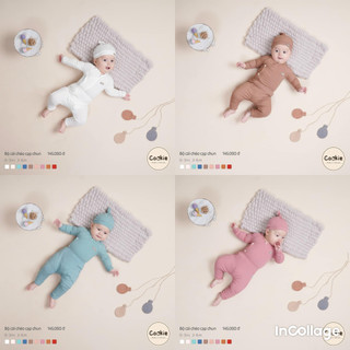Quần áo sơ sinh bé trai và bé gái COOKIE bộ sơ sinh dài tay chất vải cotton tăm lạnh, điều hòa thân nhiệt size 0 đến 6 m